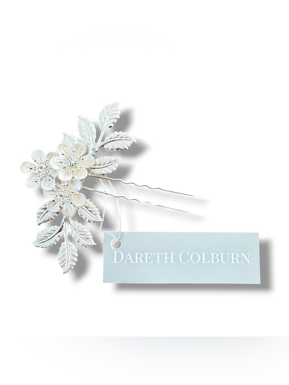 Dareth Colburn Silver Floral Rhinestone Hair Pin Bridal Wedding Prom NWT